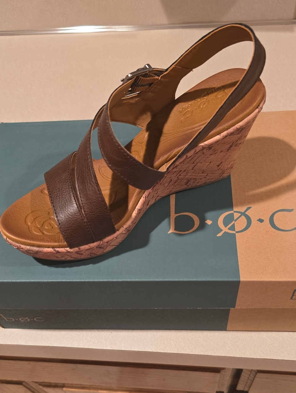 b.o.c. (by Born) Schirra Cork Wedge Sandal-Size 8-Dark Brown (Coffee)